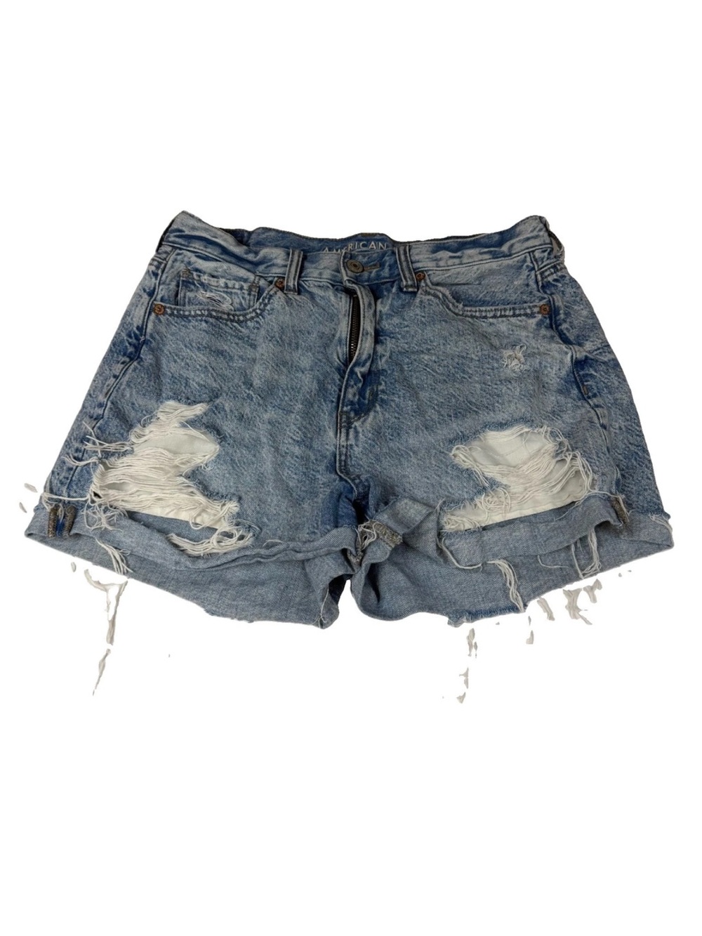 American Eagle Women’s Size 8 Mom Shorts Jean Light Wash Blue Distressed #4240